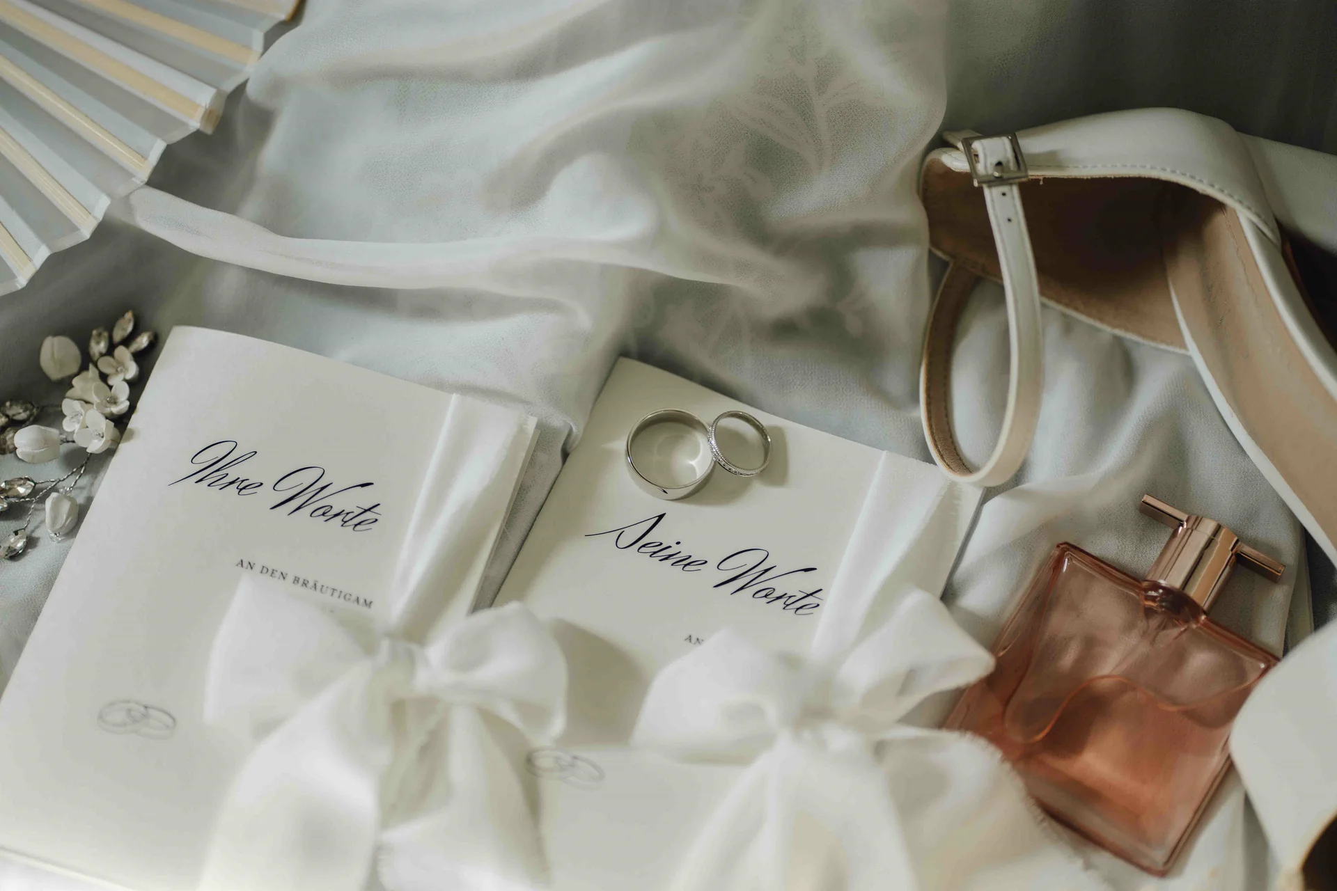 Preparation details with rings and stationery at Schloss Friedrichsfelde